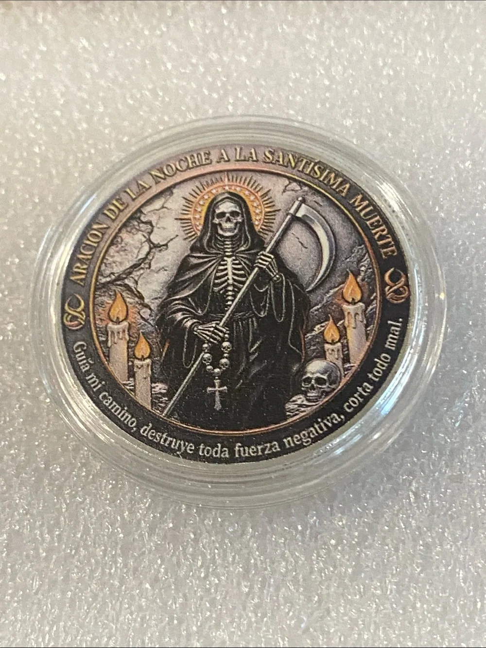 Santa Muerte Decorative Coin - Black, Gold, Silver